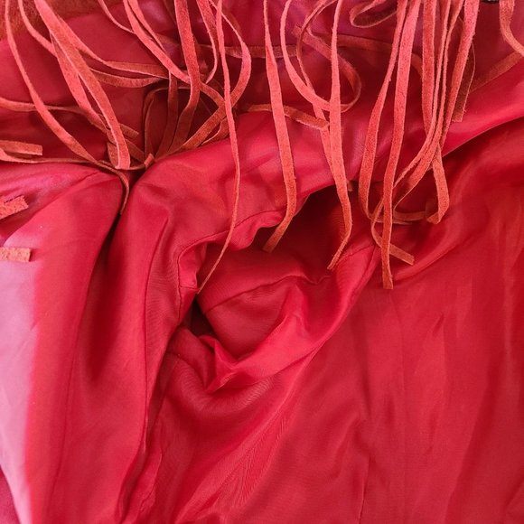 3B West Womens Fringed Leather Jacket Red Suede Open Front Size Large *read - Picture 10 of 12